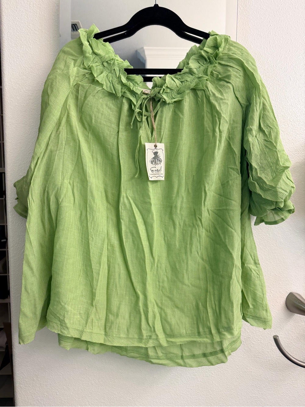 easel Light Green Ruffled Neck Tunic